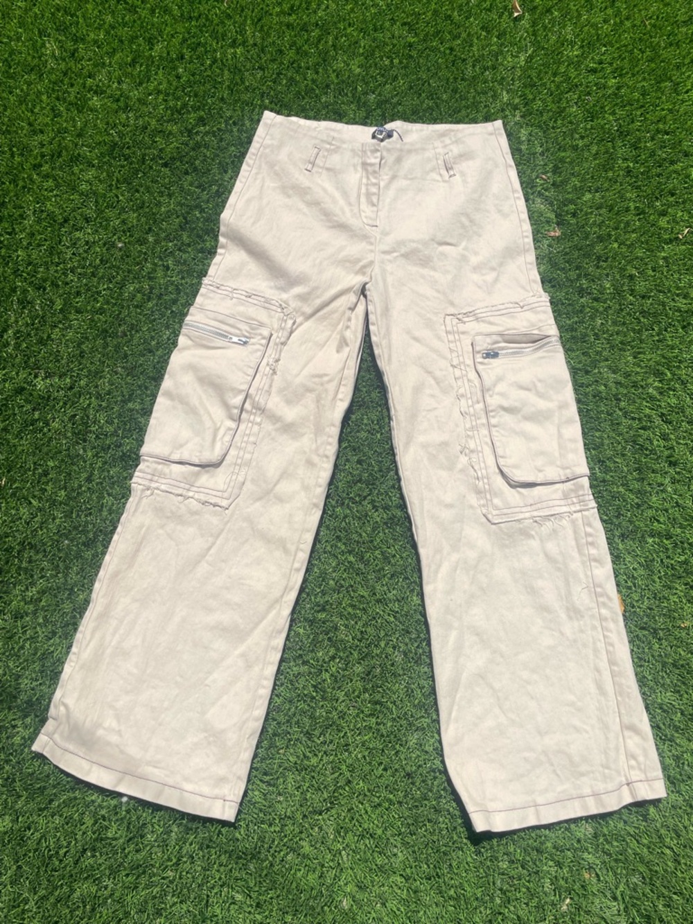 BY.DYLN Beige Cargo Wide-Leg Pants